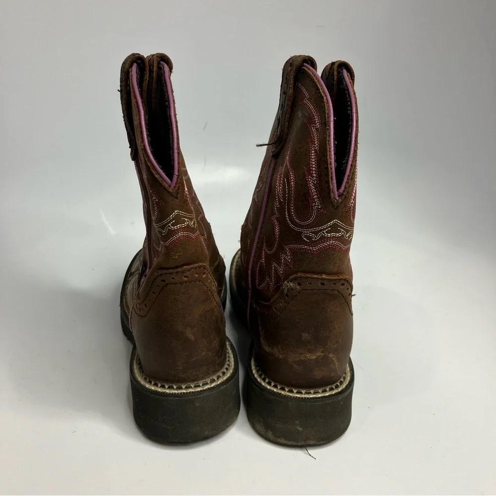 Kids Brown and Pink Western Pull-On Boot